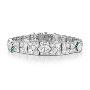 10.00 Carat Antique Diamond and Emerald Art Deco Bracelet