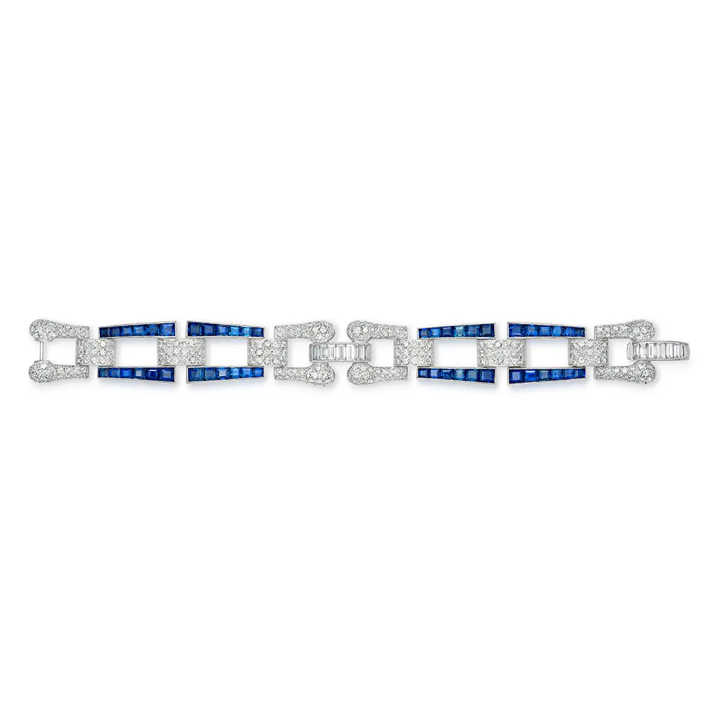 11.00 Carat Estate Art Deco Sapphire and Diamond Bracelet