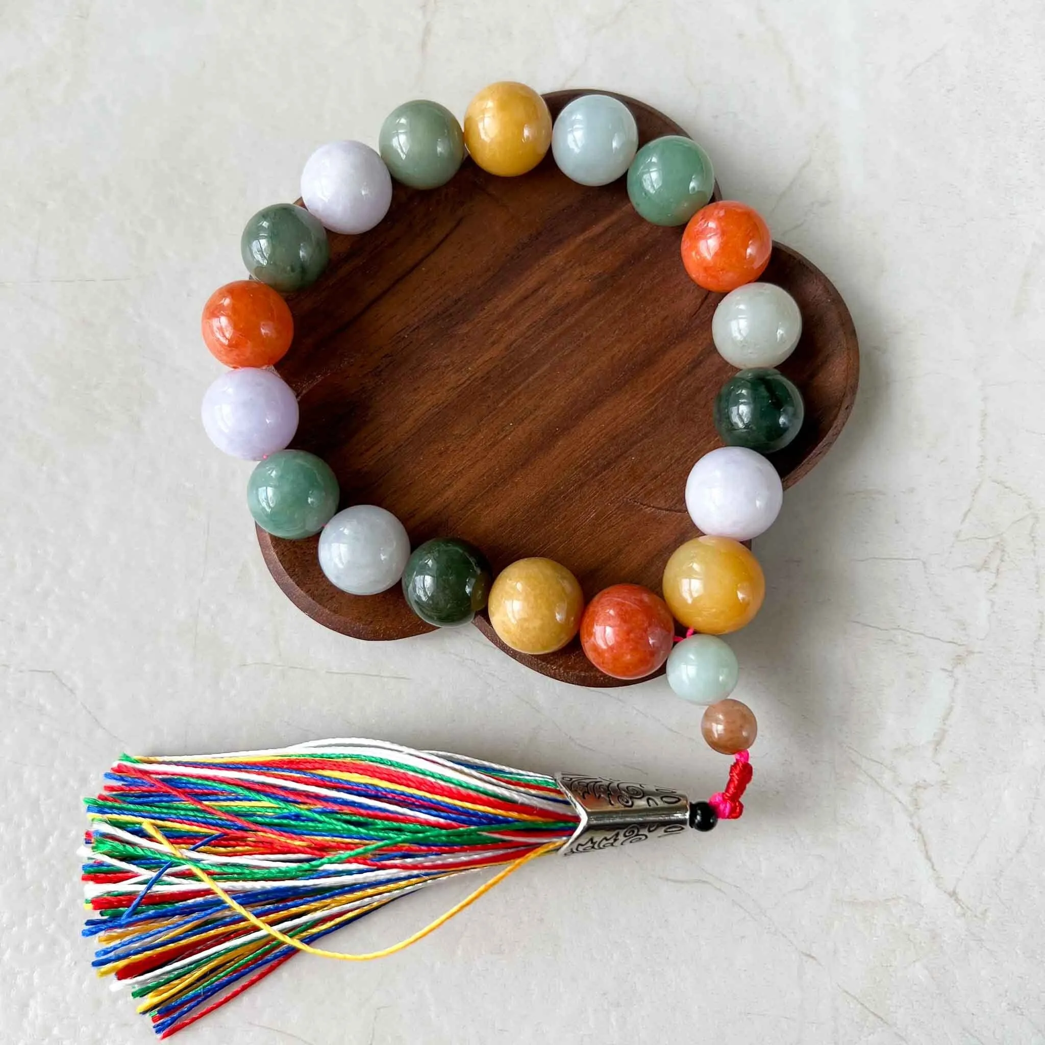13 mm Multi-color Green Yellow Red Purple Jadeite Jade Mala Prayer Beads Bracelet - NOT ELASTIC, XNZ-1022-1681761902