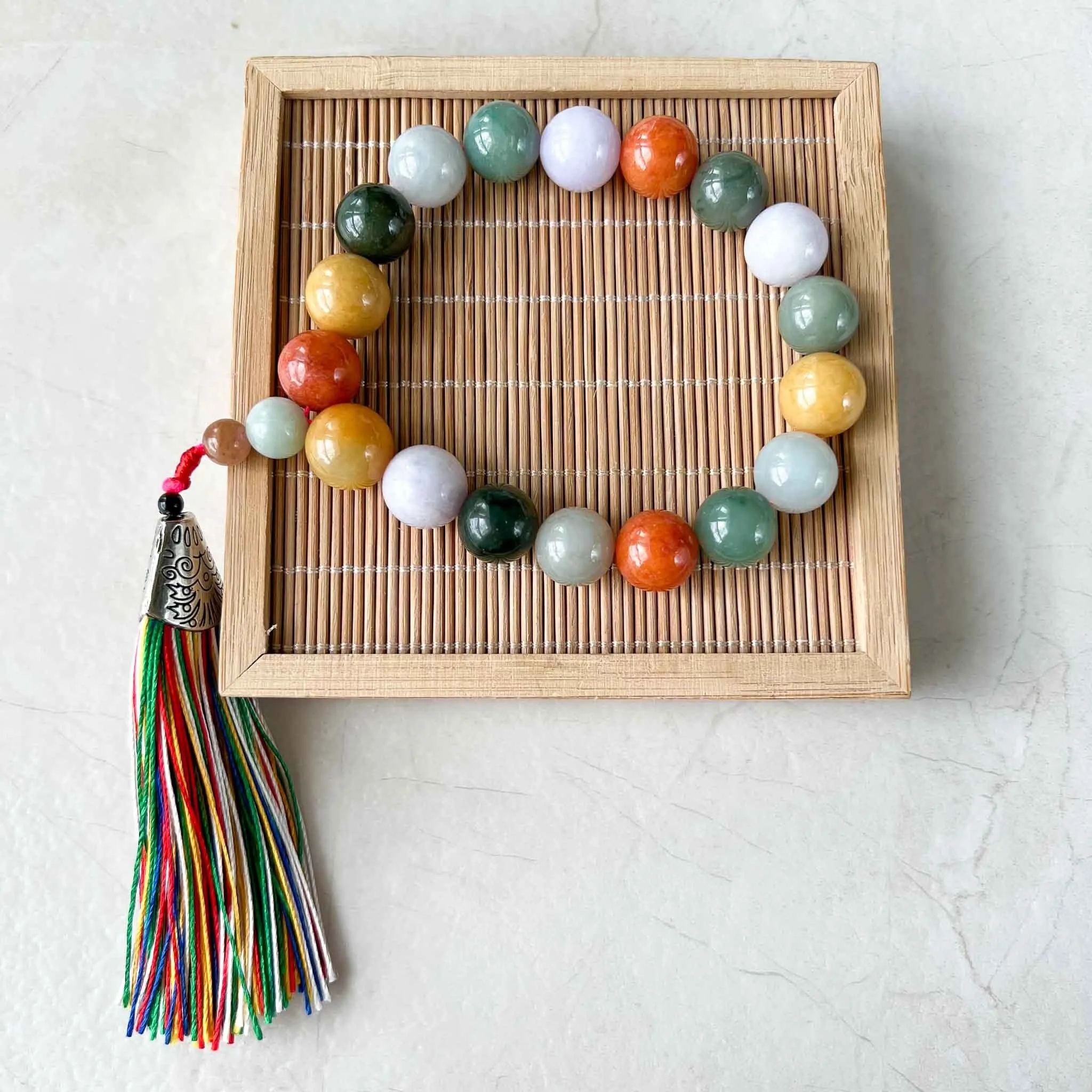13 mm Multi-color Green Yellow Red Purple Jadeite Jade Mala Prayer Beads Bracelet - NOT ELASTIC, XNZ-1022-1681761902