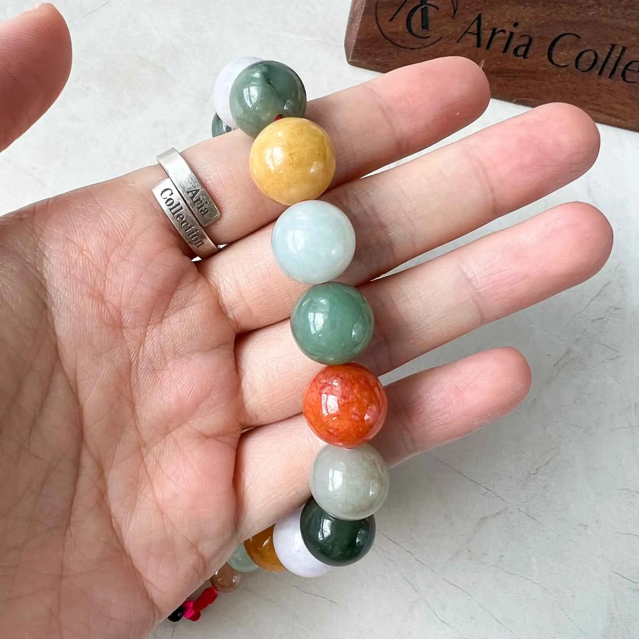 13 mm Multi-color Green Yellow Red Purple Jadeite Jade Mala Prayer Beads Bracelet - NOT ELASTIC, XNZ-1022-1681761902