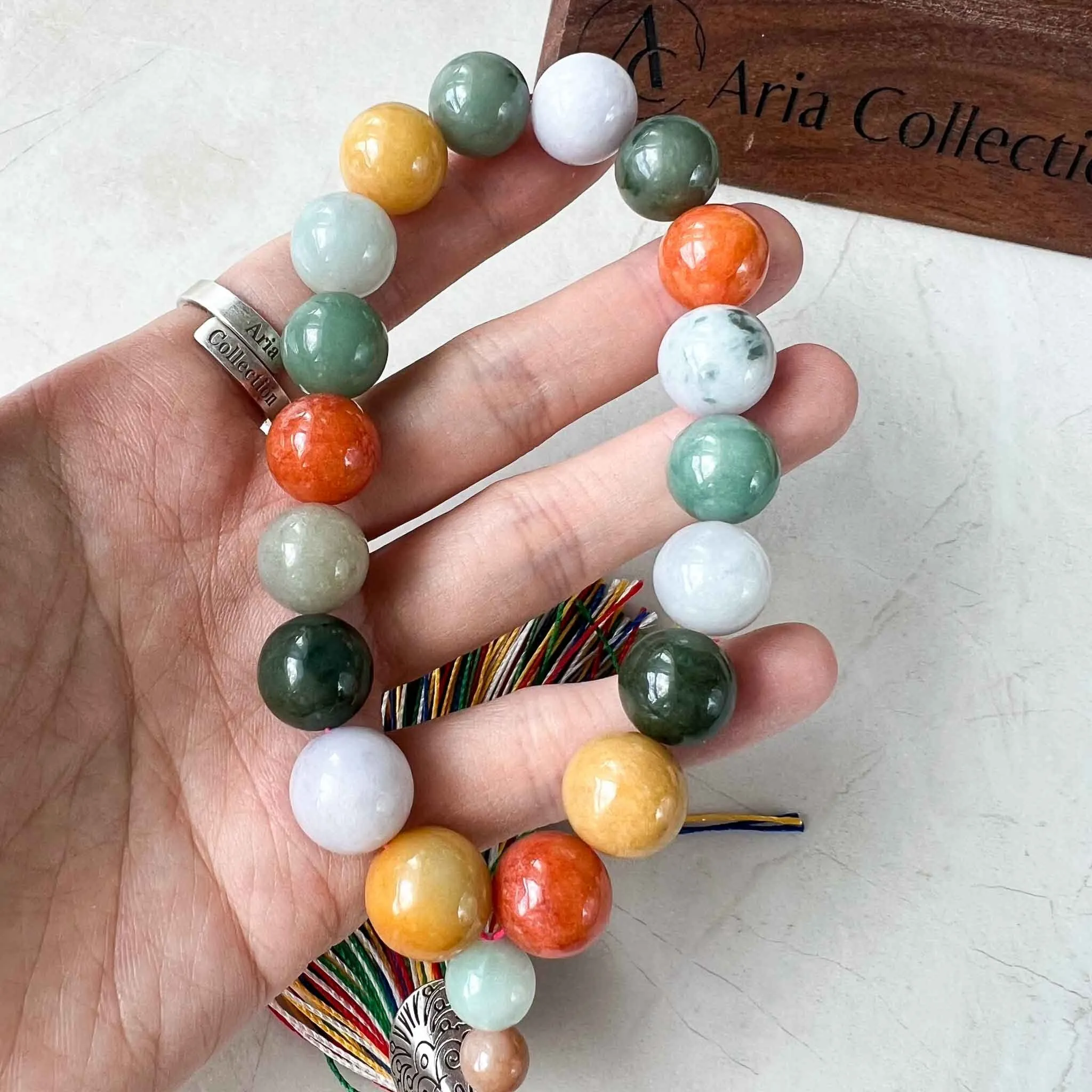 13 mm Multi-color Green Yellow Red Purple Jadeite Jade Mala Prayer Beads Bracelet - NOT ELASTIC, XNZ-1022-1681761902