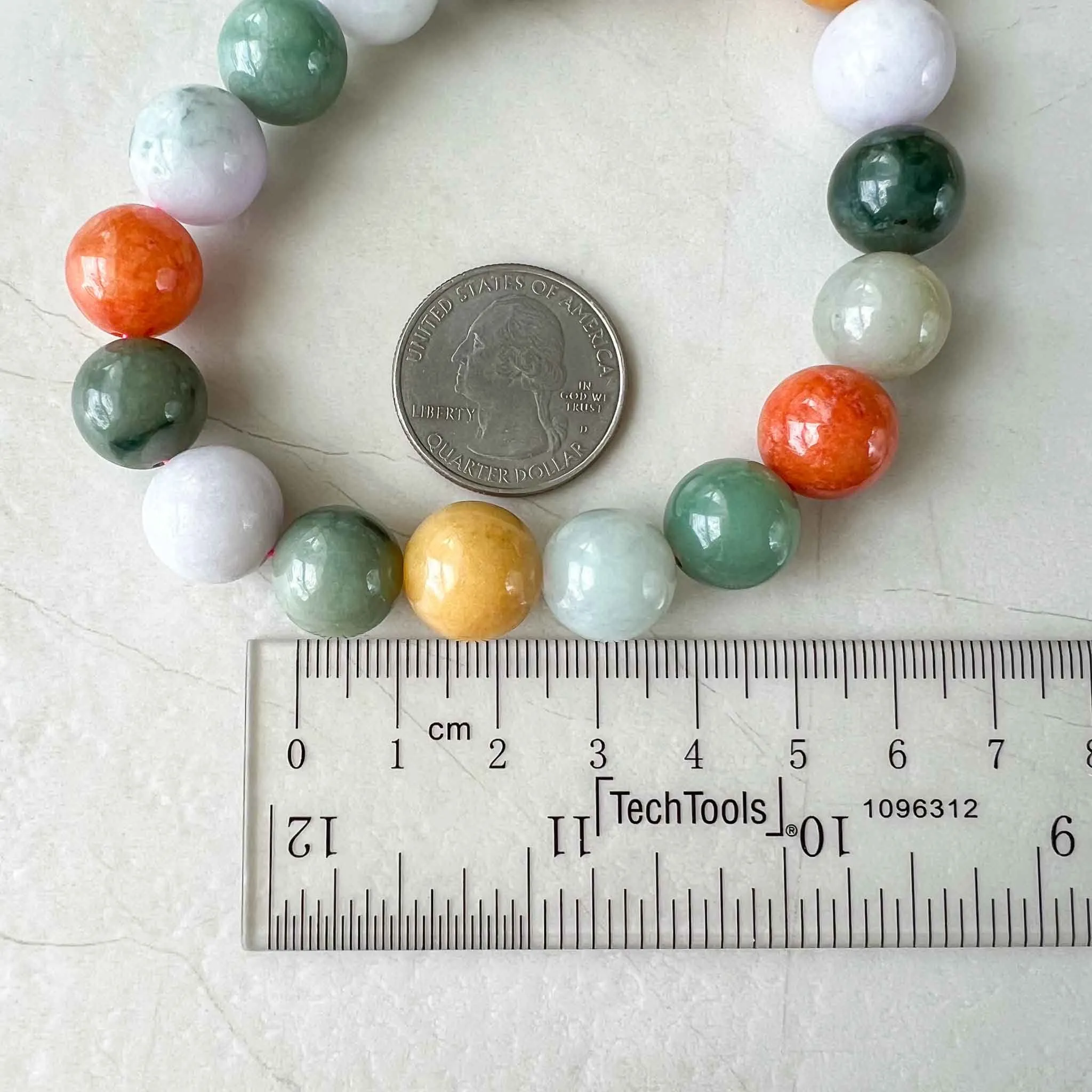 13 mm Multi-color Green Yellow Red Purple Jadeite Jade Mala Prayer Beads Bracelet - NOT ELASTIC, XNZ-1022-1681761902