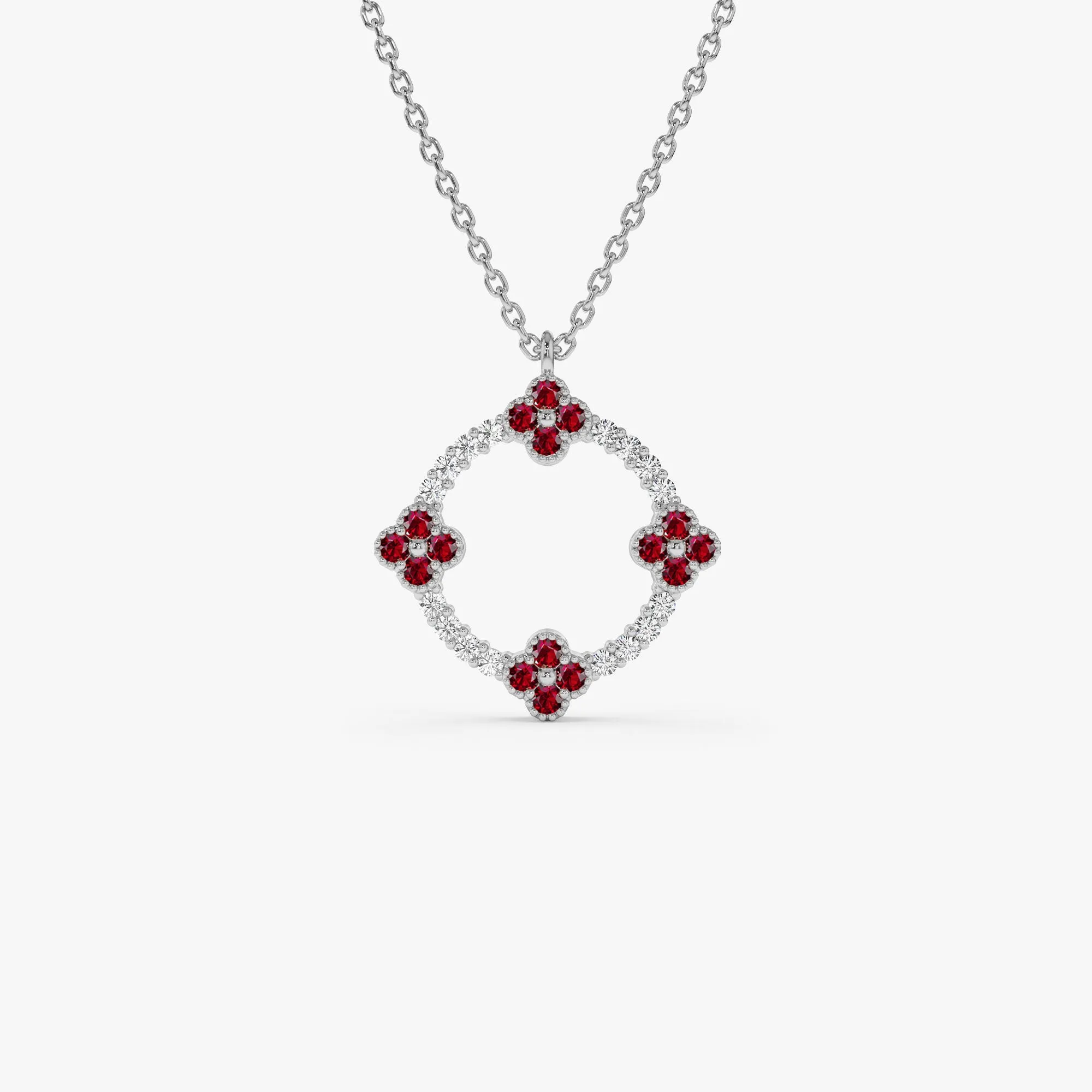 14k Diamond and Ruby Clover Necklace