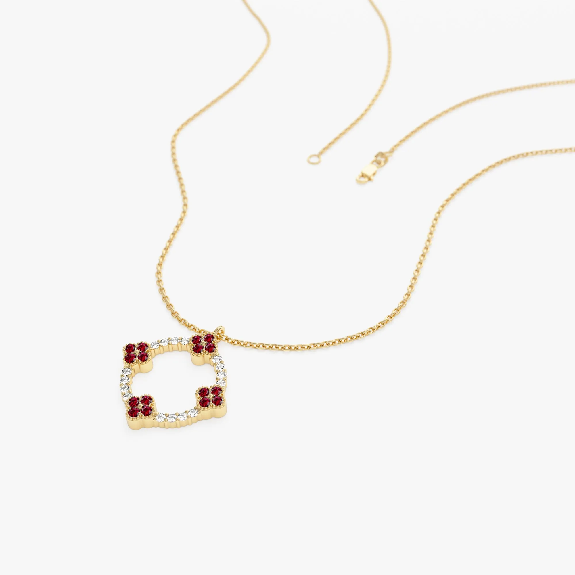 14k Diamond and Ruby Clover Necklace