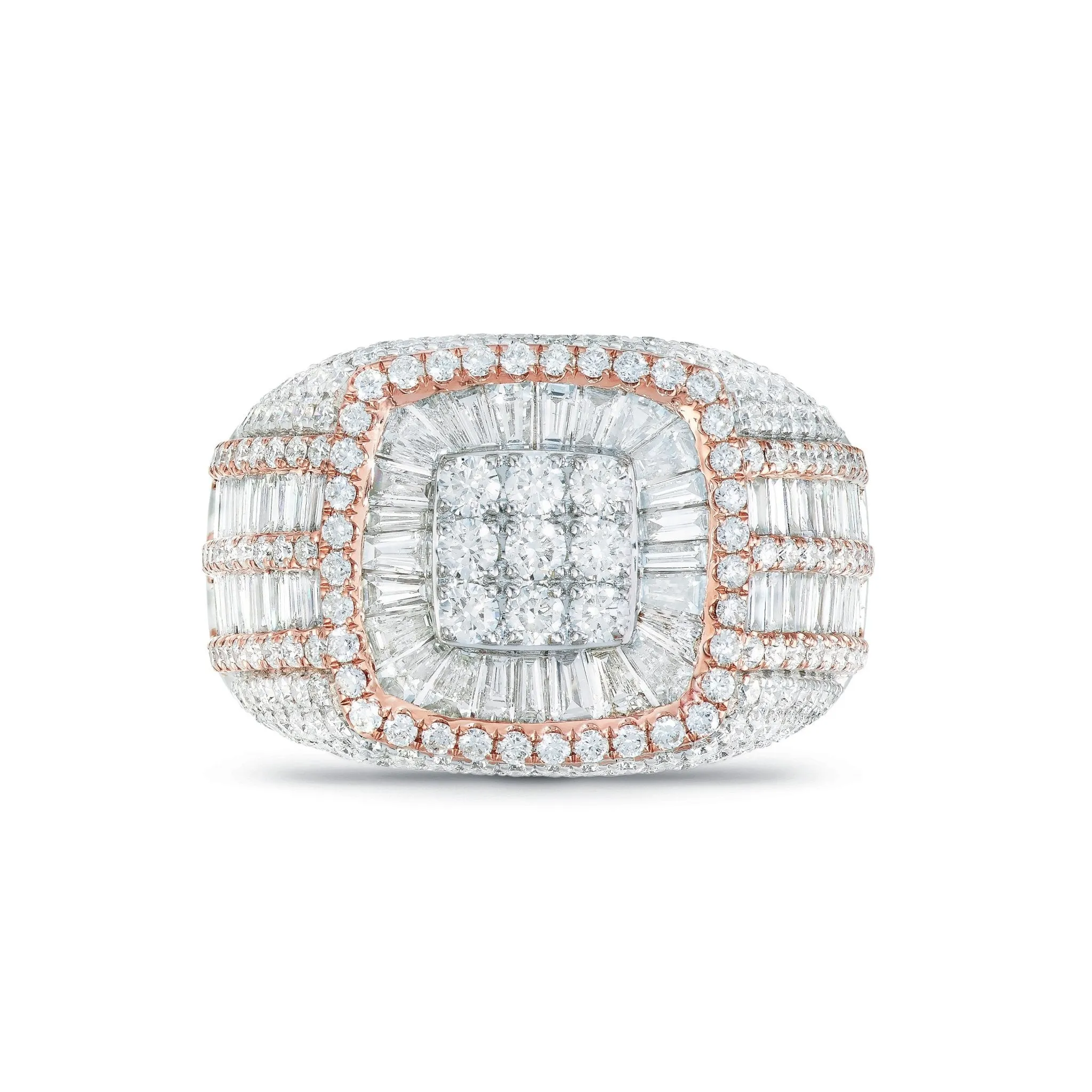 14K Gold Two Tone 5.02ct Square Baguette Diamond Statement Ring