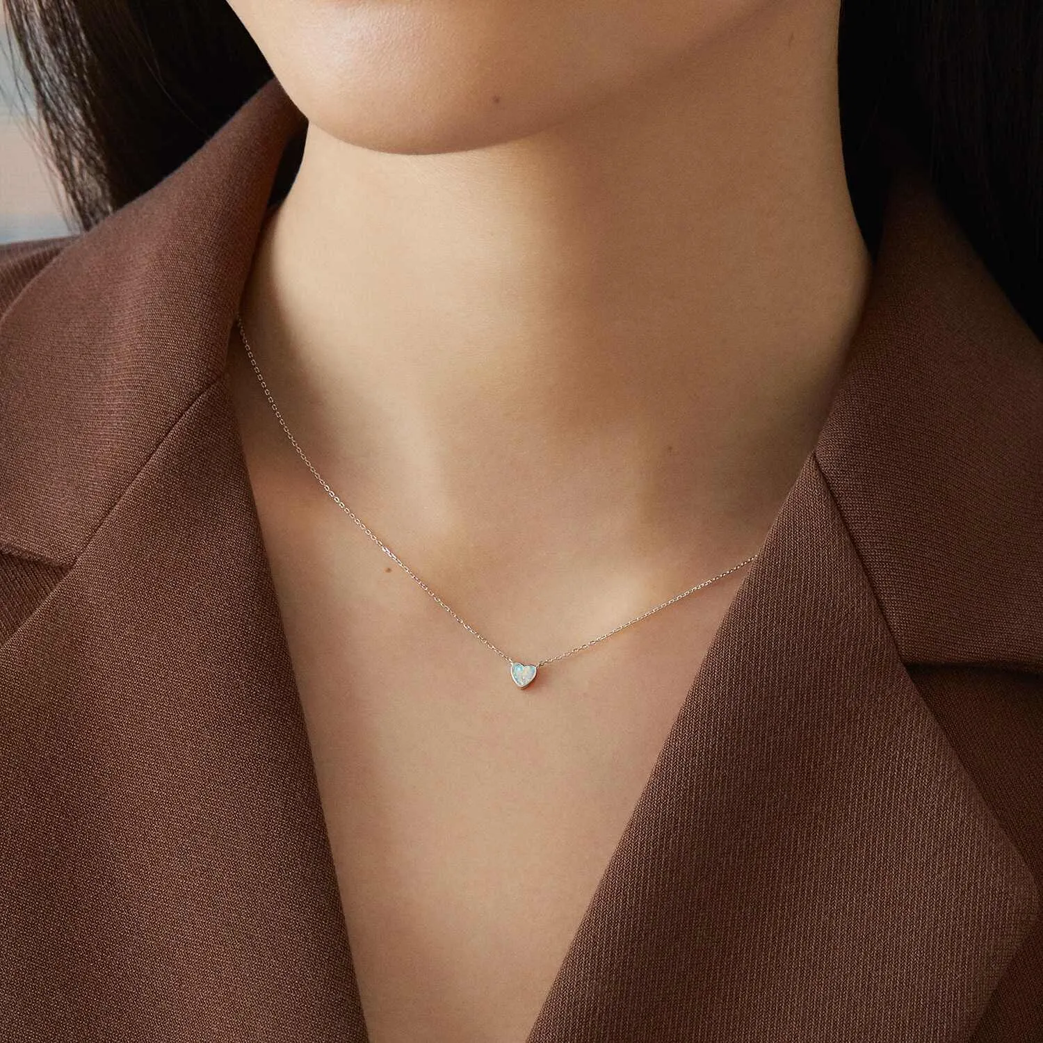 14k White Gold Heart Opal Necklace