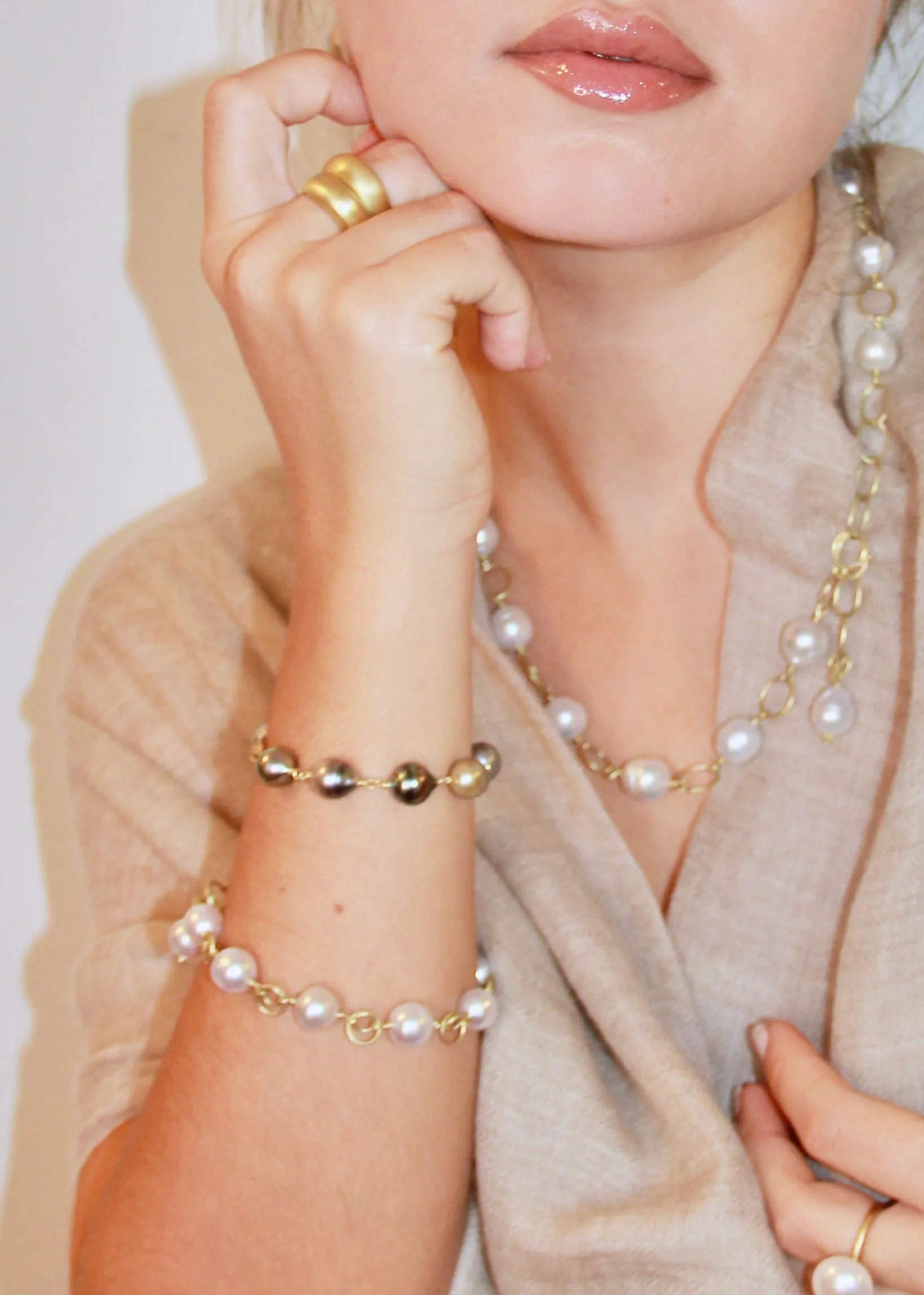 18 Karat Gold Hand-Wrapped Black Tahitian Pearl Bracelet