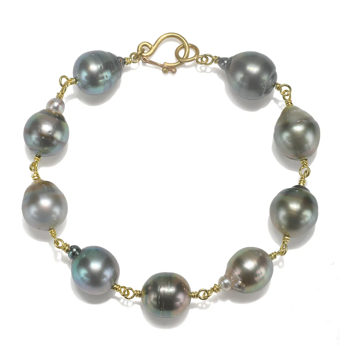 18 Karat Gold Hand-Wrapped Black Tahitian Pearl Bracelet
