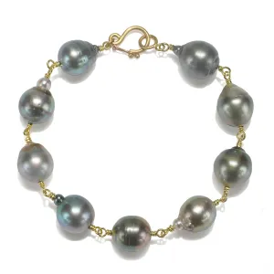 18 Karat Gold Hand-Wrapped Black Tahitian Pearl Bracelet