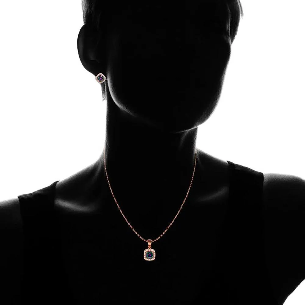 18K Rose Gold Sterling Silver Rainbow Necklace and Earrings