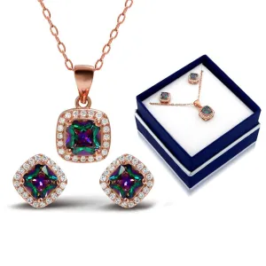 18K Rose Gold Sterling Silver Rainbow Necklace and Earrings
