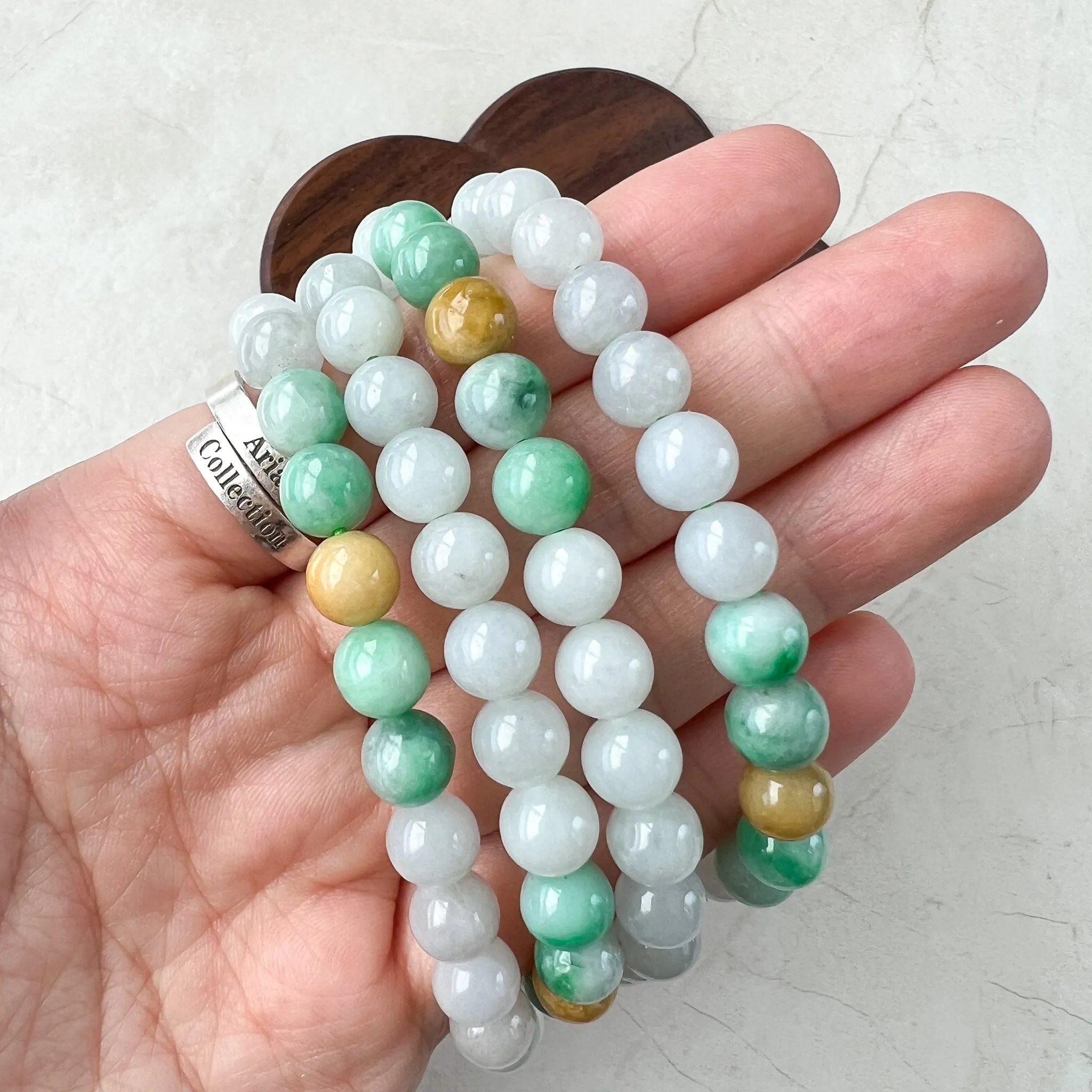7.5 mm 108 White Green Yellow Jadeite Jade Mala Prayer Beads Bracelet Necklace, FCSG-1221-1678122966