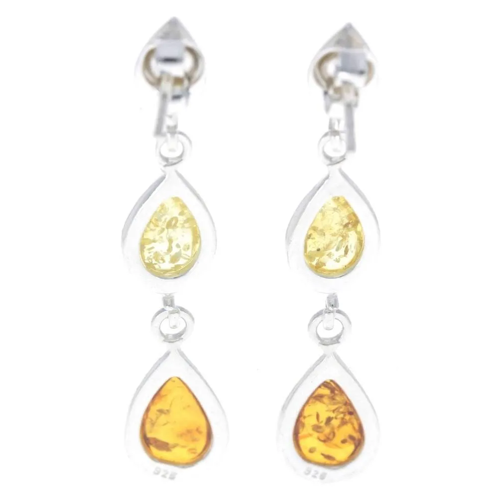 925 Sterling Silver and Genuine Baltic Amber Dangly Drop Earrings - GL150