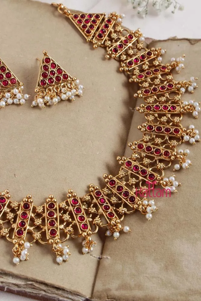 Adhanya - Ruby Stone Pearl Choker