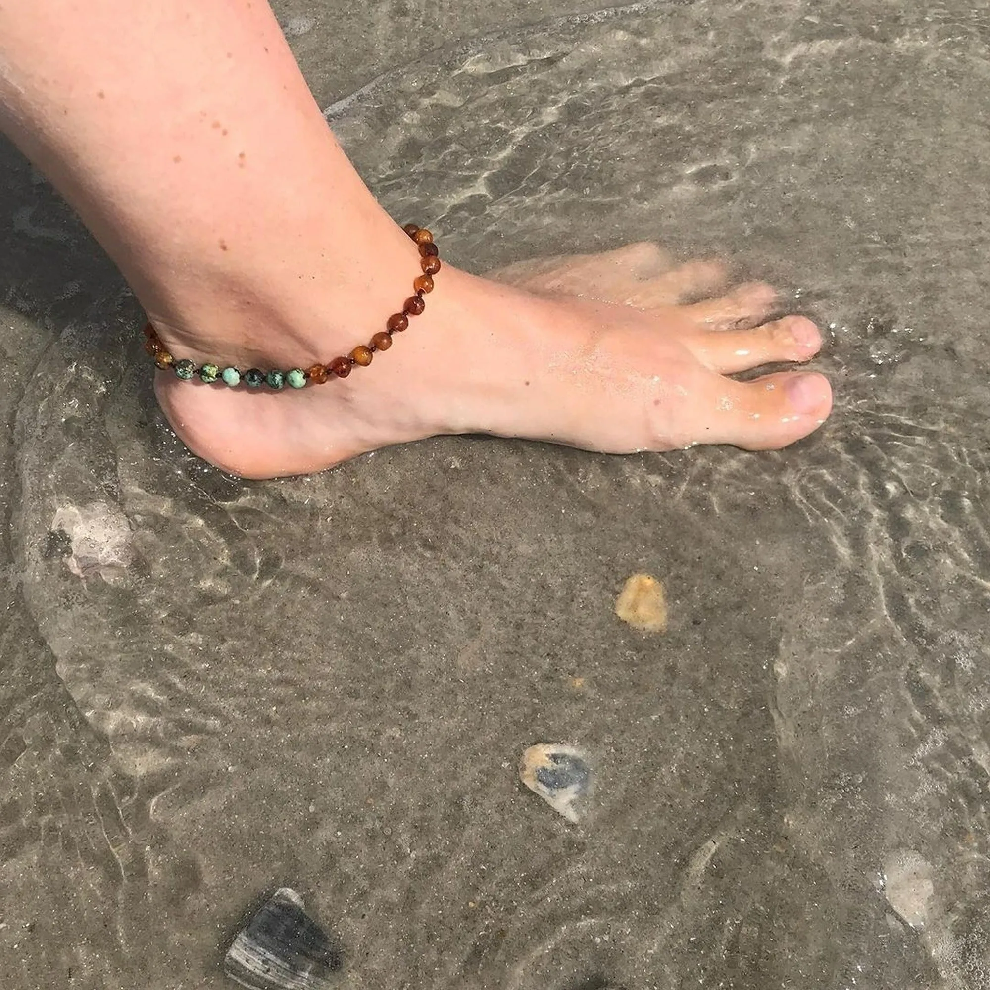 Adults | Freshwater Pearl   Raw Cognac Amber Anklet