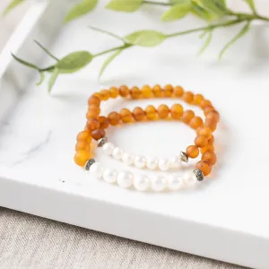 Adults | Freshwater Pearl   Raw Cognac Amber Bracelet