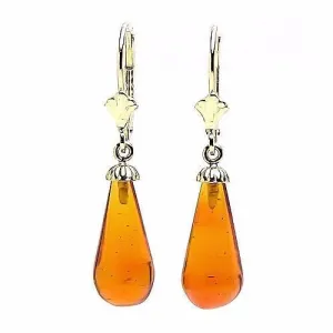 Anya: Natural 16mm Baltic Amber Teardrop Leverback Earrings 14/20 GF