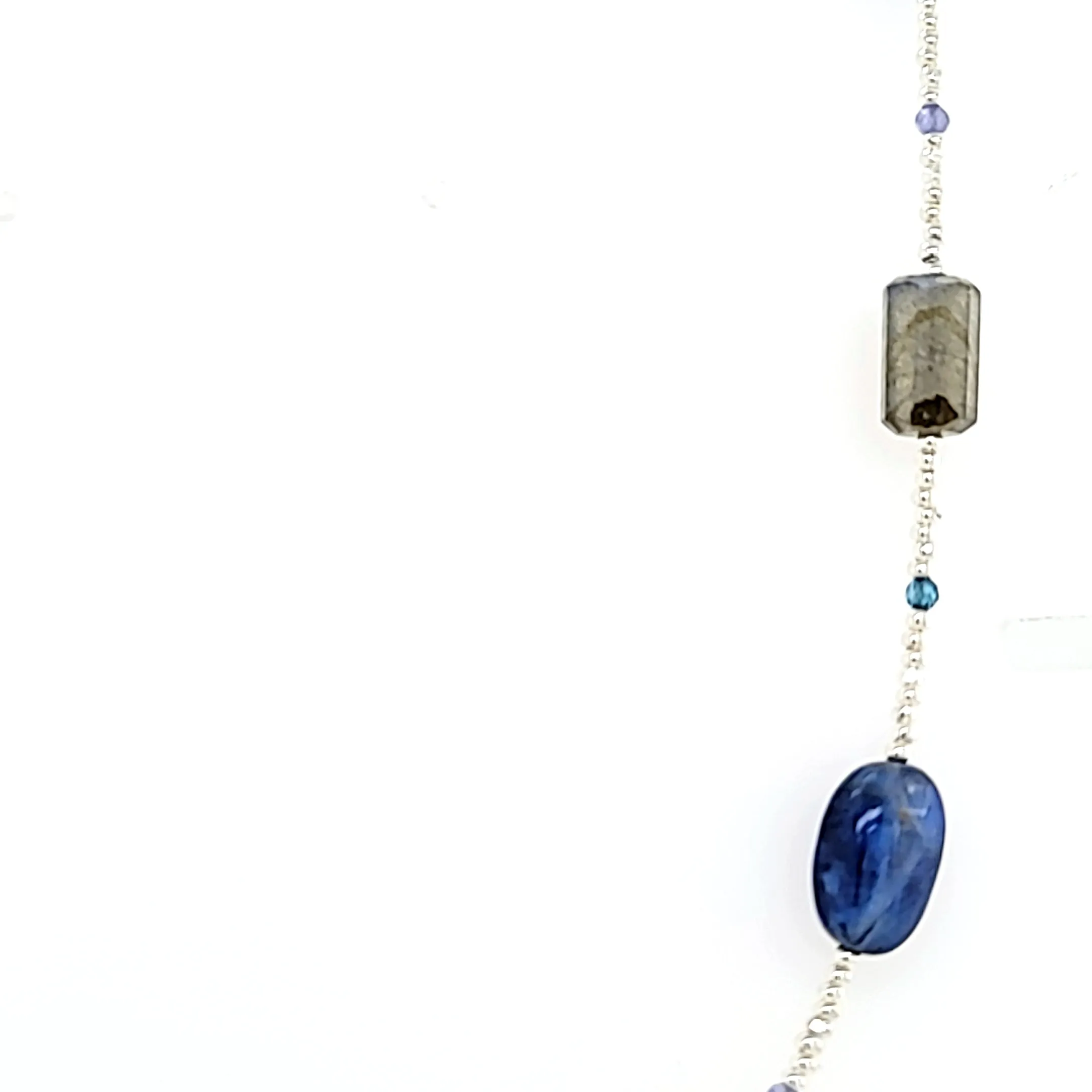 AVF Silver Glass, Kyanite, Labradorite, Blue Topaz, Moss Aqua & Tanzanite Beaded Station Necklace (SI3693)