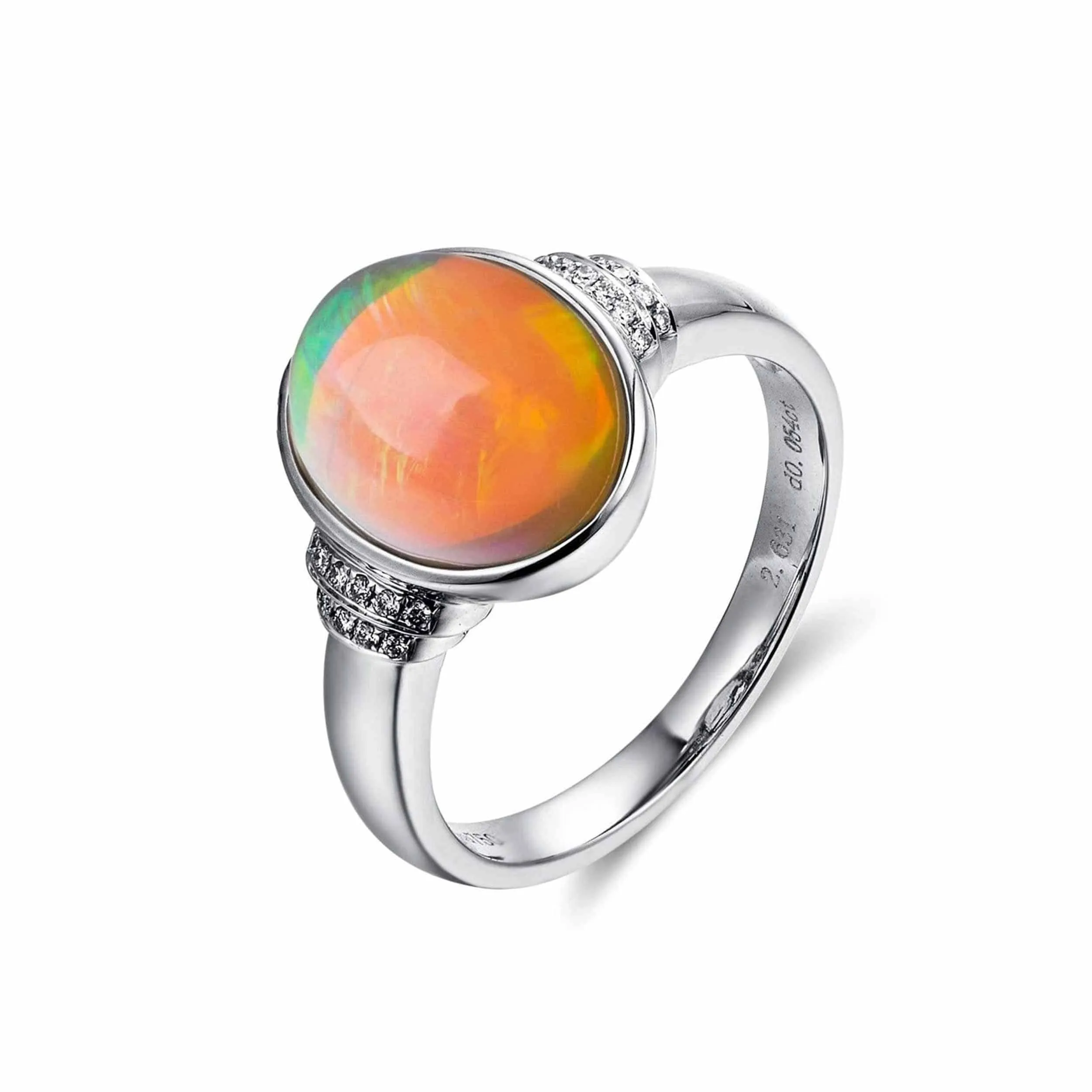 Baikalla™ "Caroline" 18k gold Genuine Cabochon Ethiopian opal Ring w/ Diamonds
