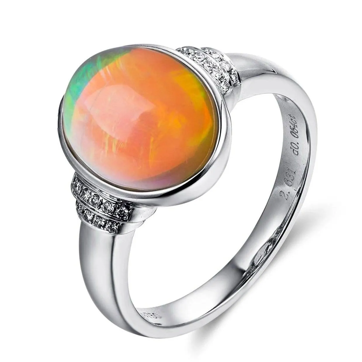 Baikalla™ "Caroline" 18k gold Genuine Cabochon Ethiopian opal Ring w/ Diamonds