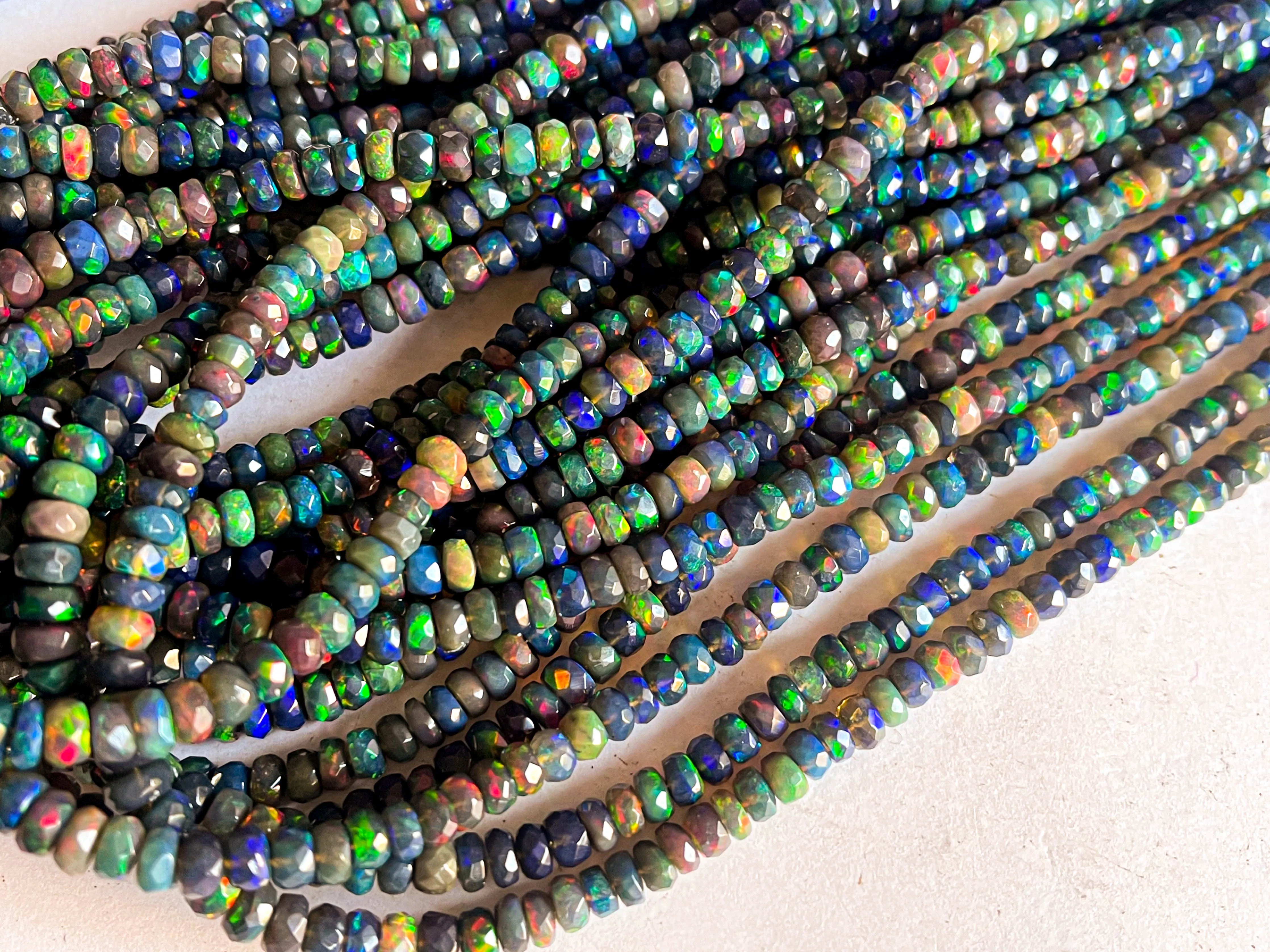 Black Ethiopian Opal Faceted rondelle beads