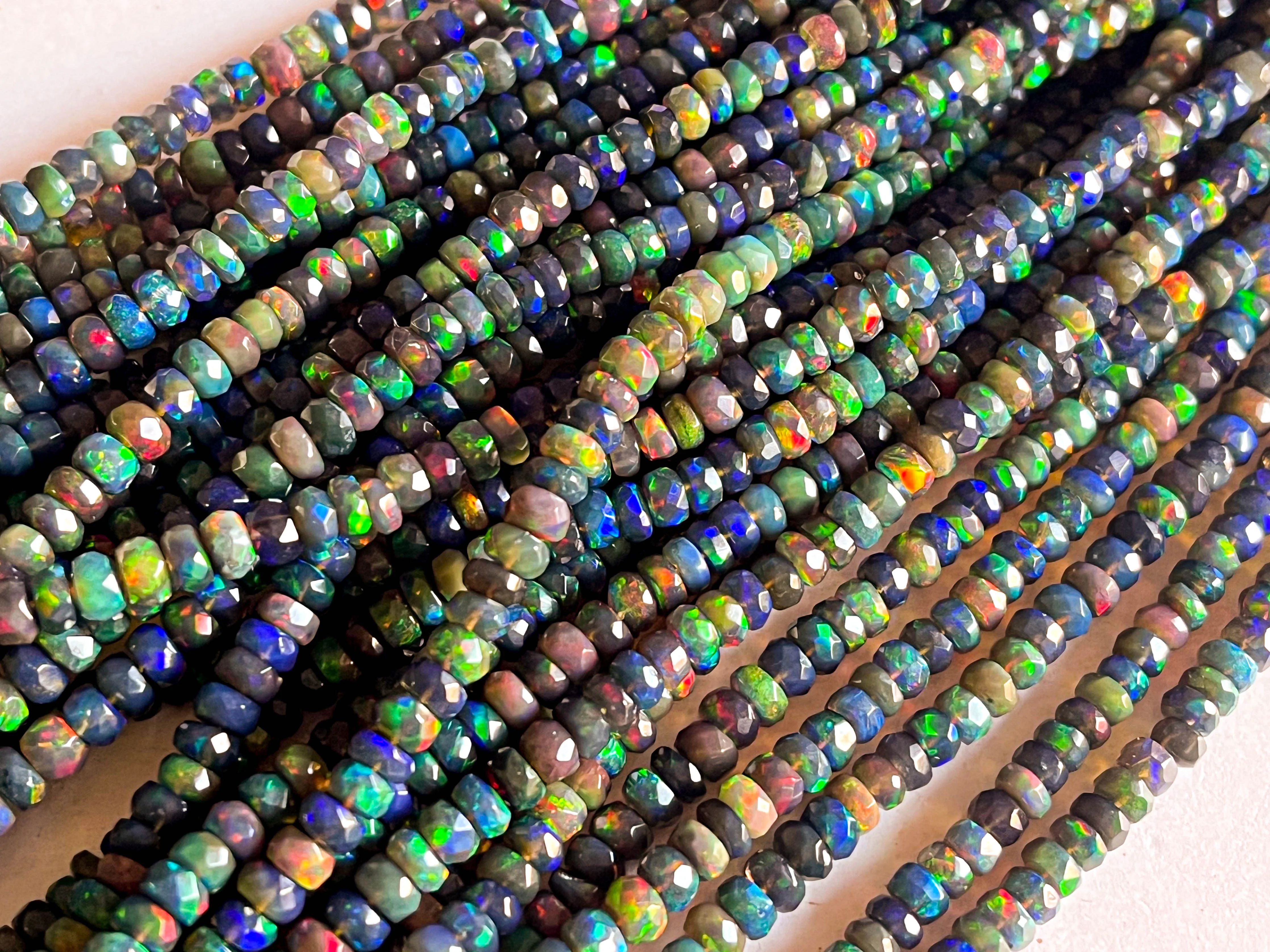 Black Ethiopian Opal Faceted rondelle beads