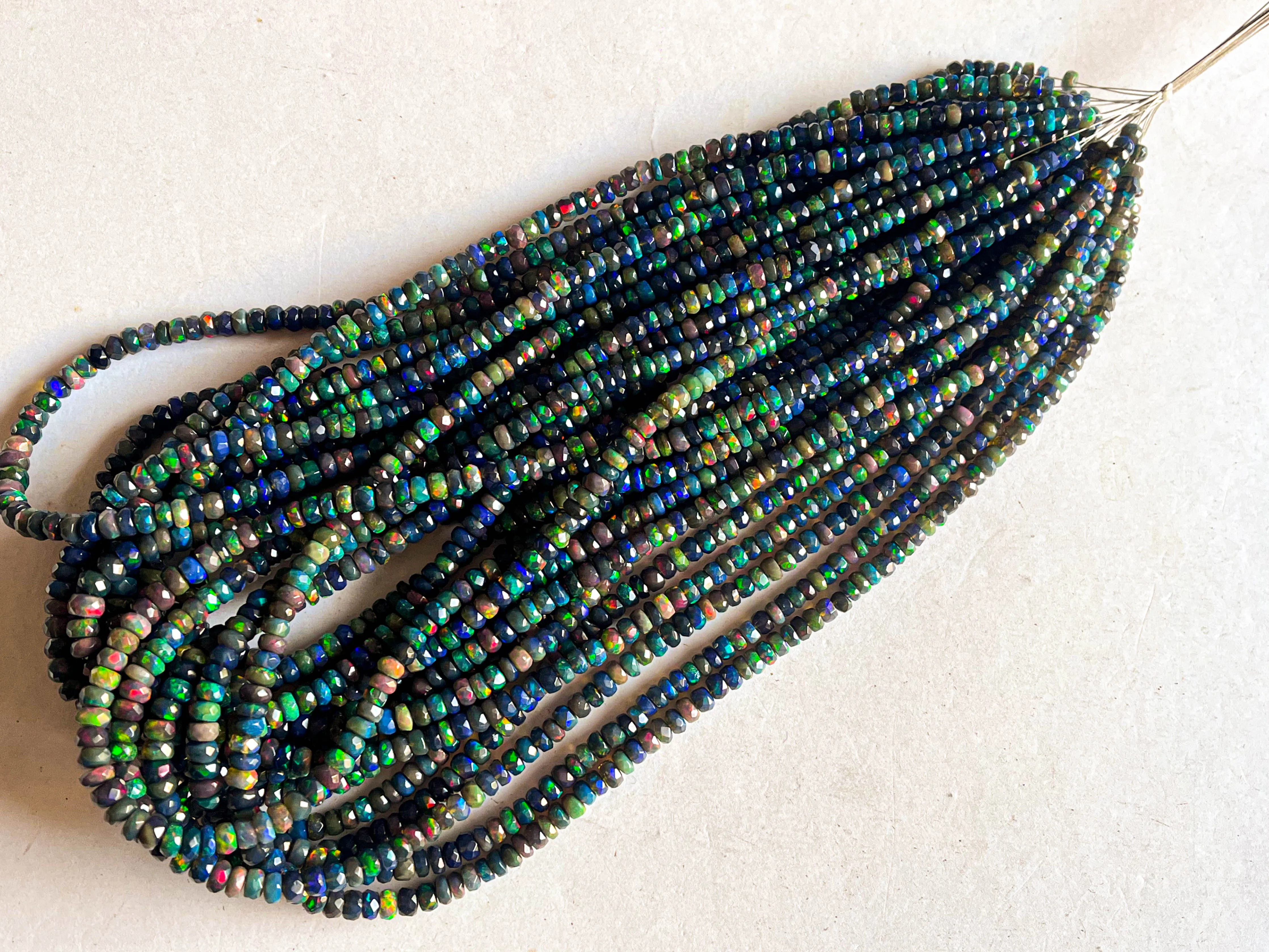 Black Ethiopian Opal Faceted rondelle beads