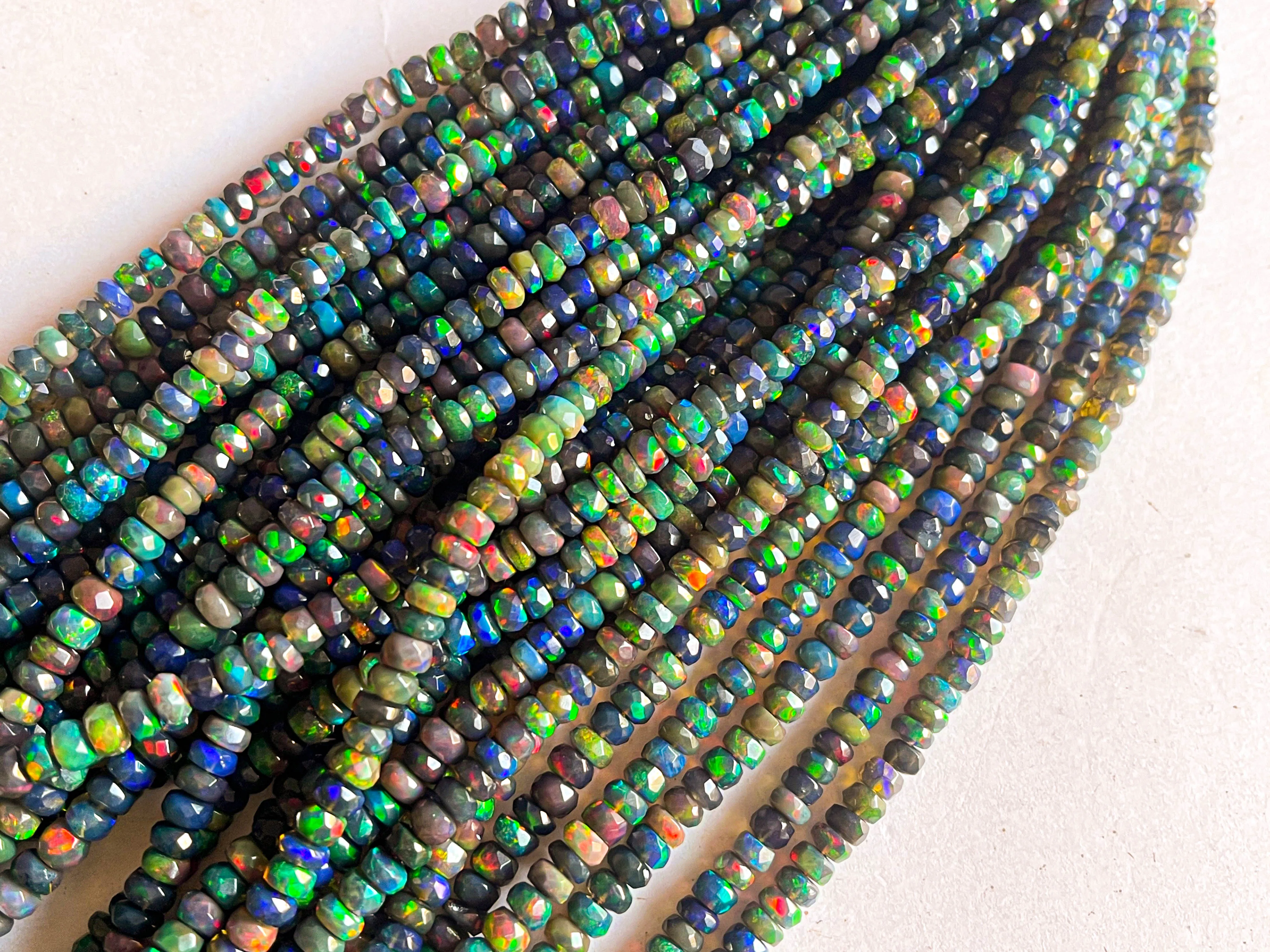 Black Ethiopian Opal Faceted rondelle beads