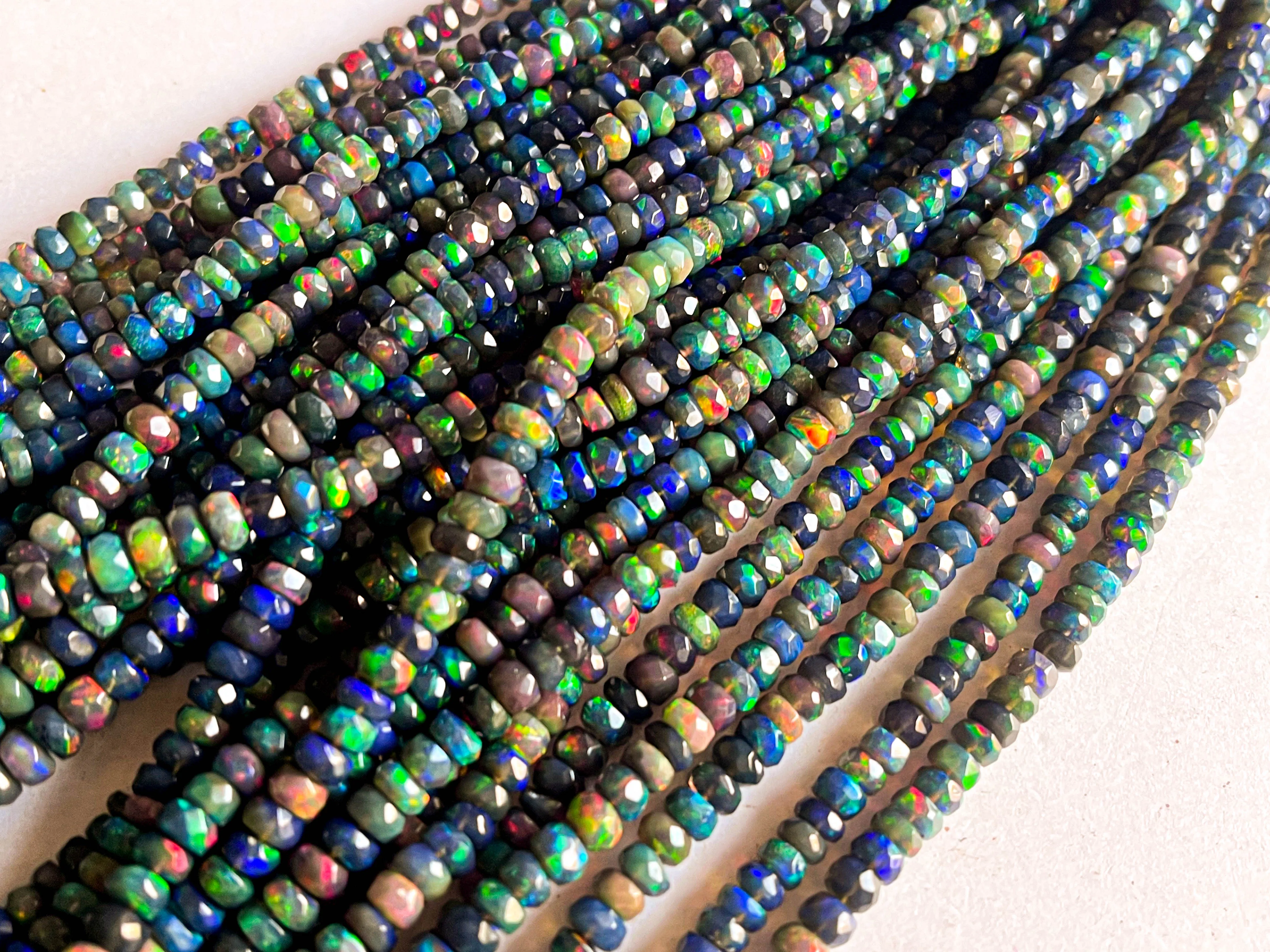 Black Ethiopian Opal Faceted rondelle beads