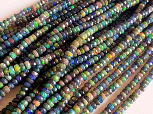 Black Ethiopian Opal Faceted rondelle beads