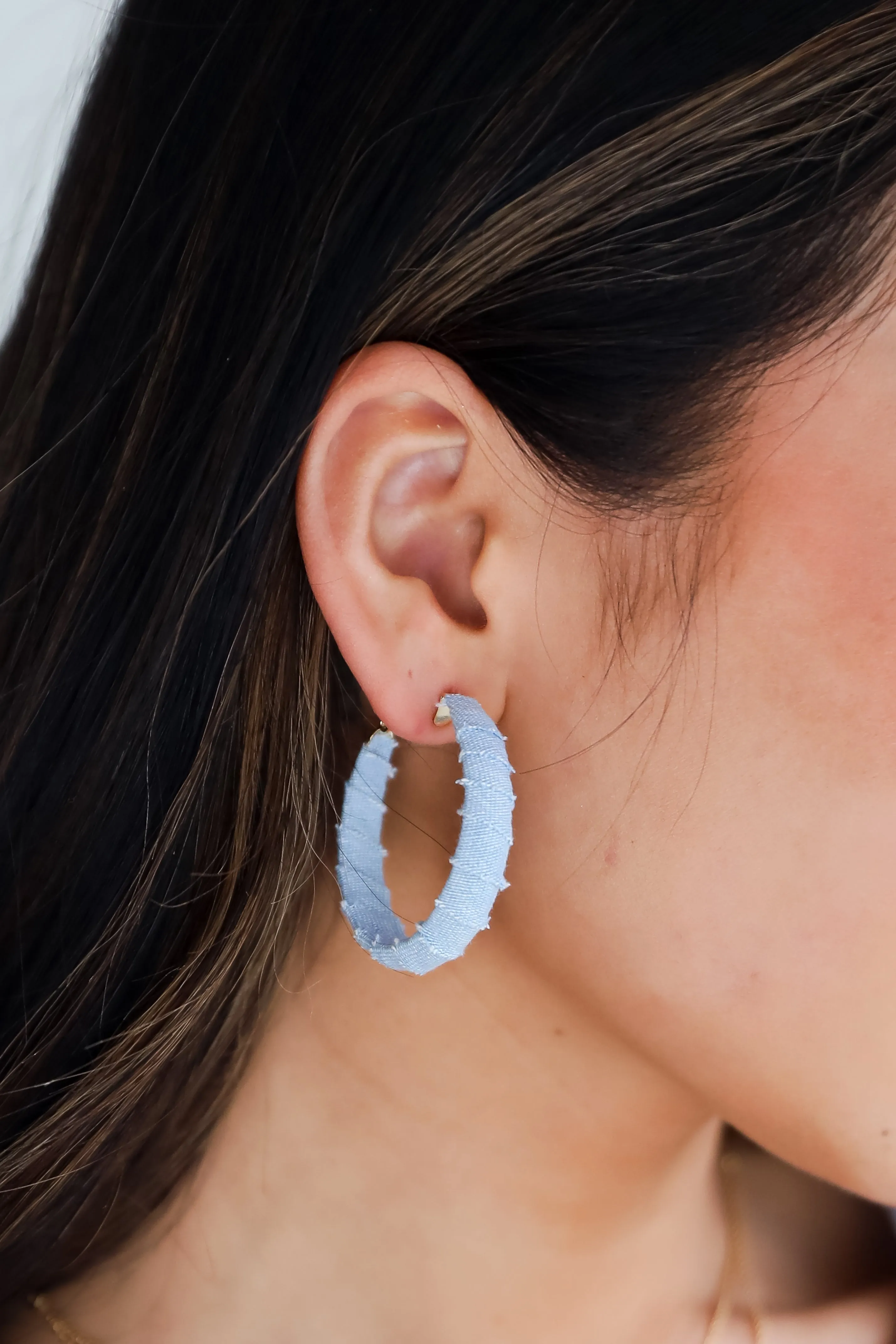 Blakely Light Blue Denim Hoop Earrings