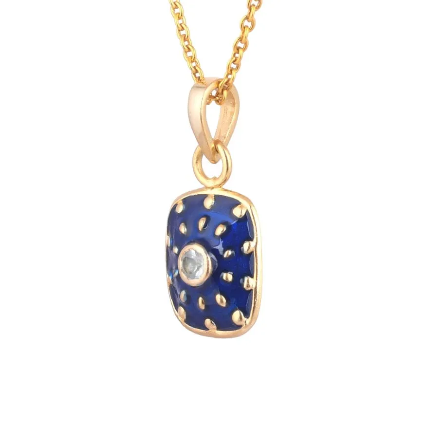 Blue Enamel CZ Pendant Necklace