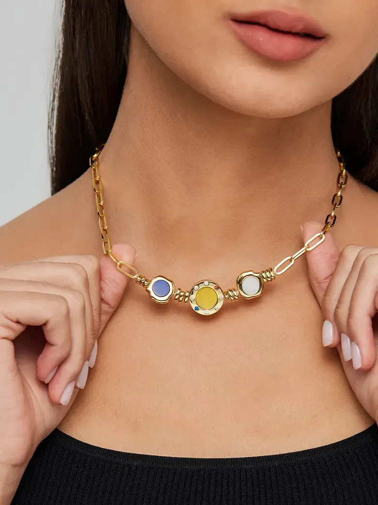 Bold Paperclip Gemstones Necklace