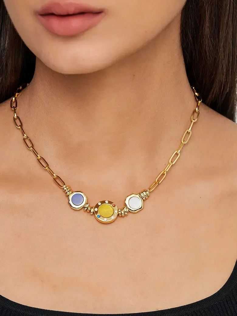 Bold Paperclip Gemstones Necklace