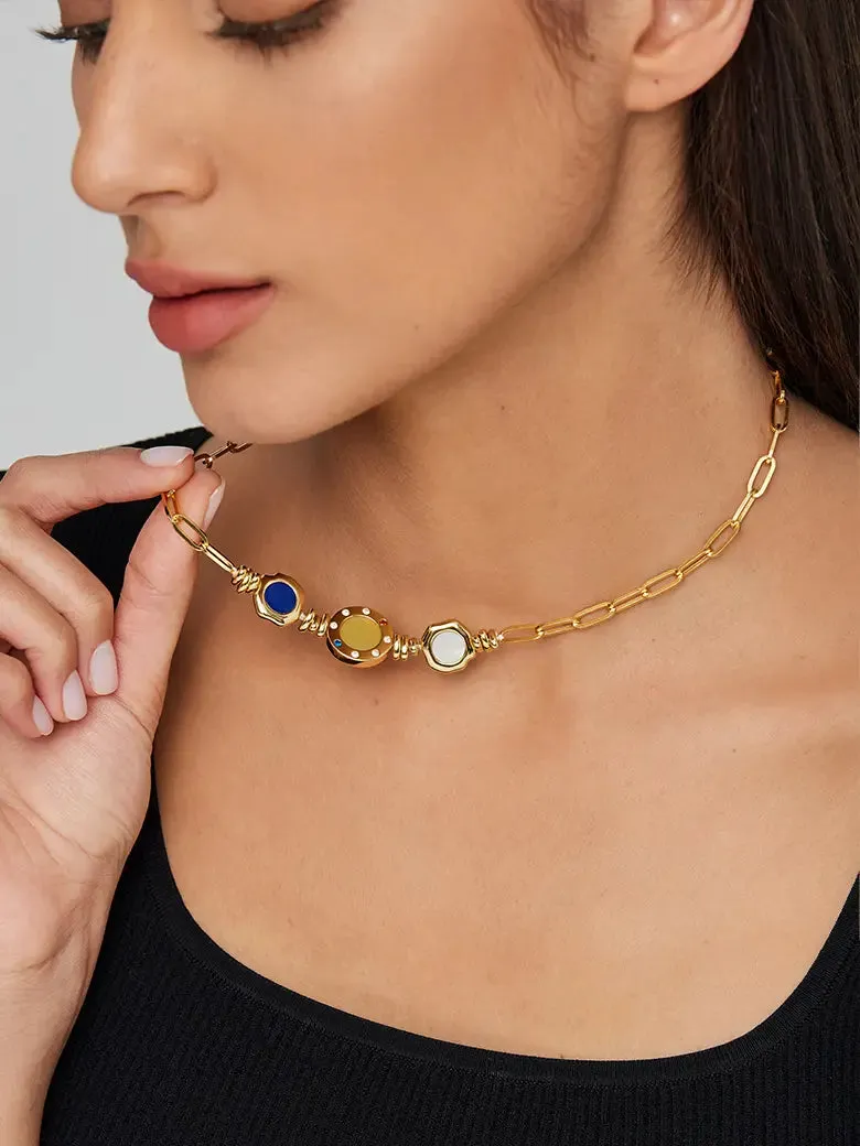 Bold Paperclip Gemstones Necklace