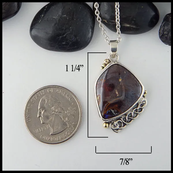 Boulder Opal and Heart Knot Pendant