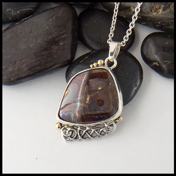 Boulder Opal and Heart Knot Pendant