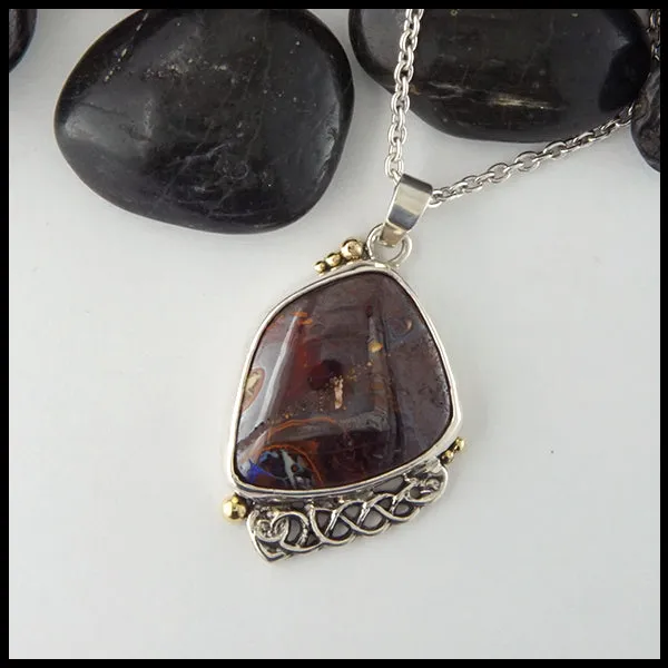 Boulder Opal and Heart Knot Pendant