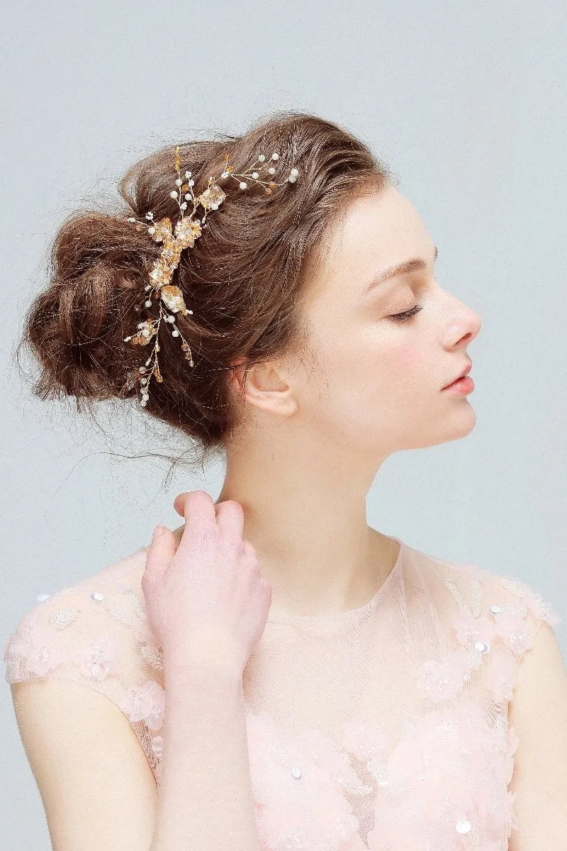C139. gold floral bridal hair comb for wedding