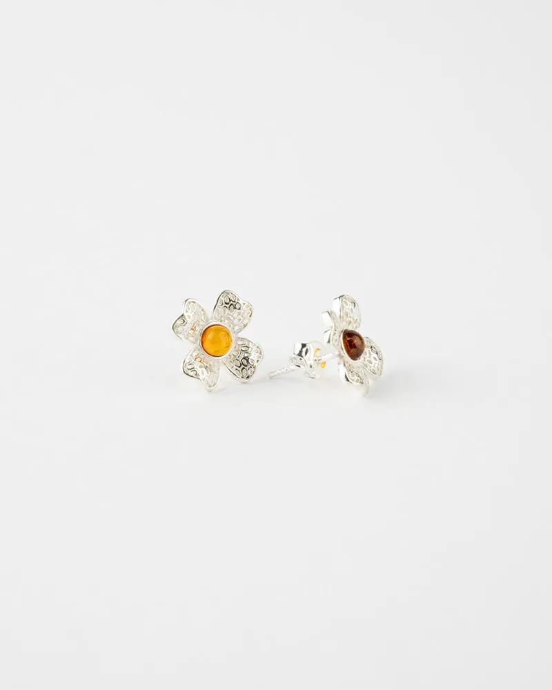 Exquisite Floral Earrings | Timeless, Elegant Sterling Silver & Amber Jewelry
