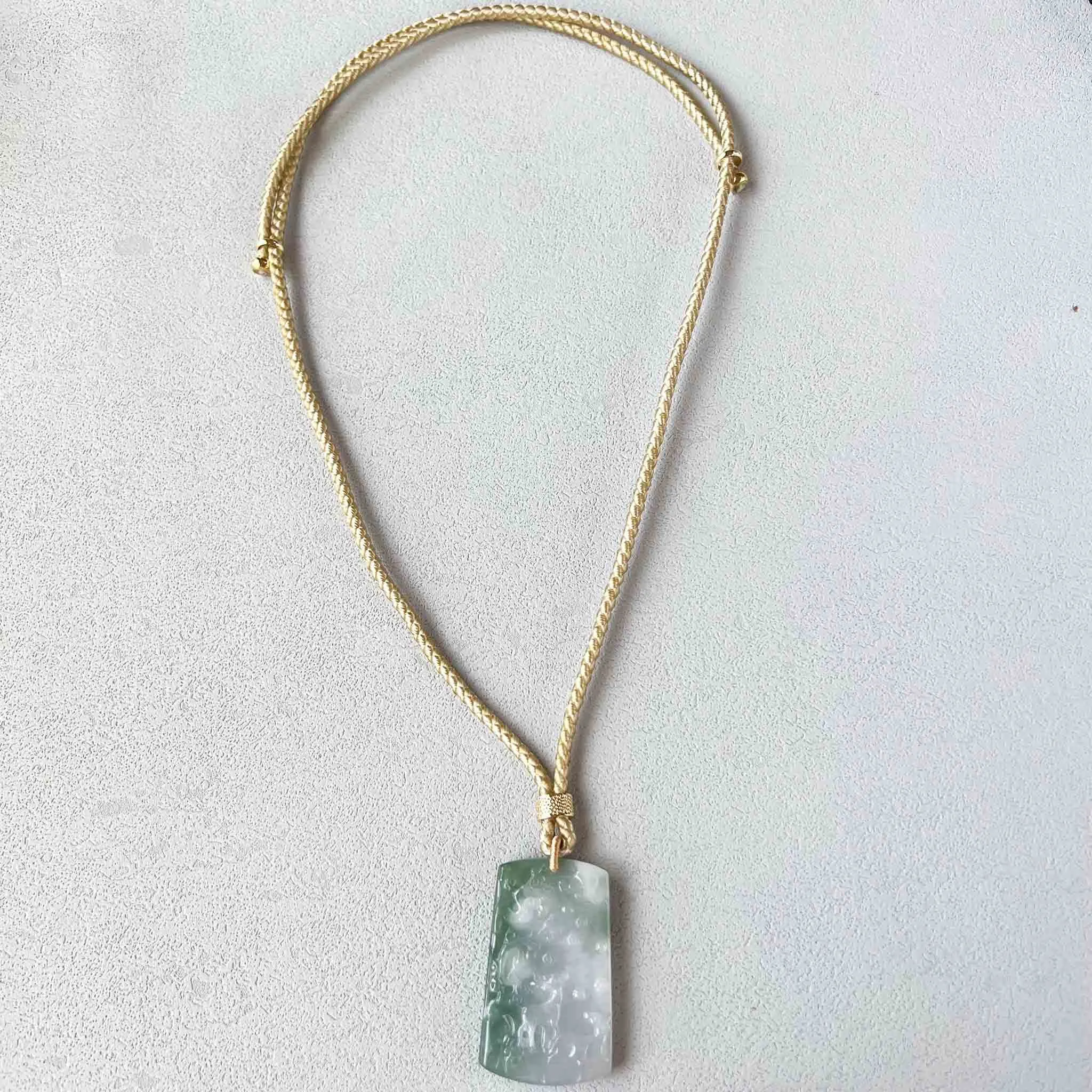 Green White Jadeite Jade Deers in Forest Hand Carved Pendant Necklace, YJ-1022-0064623