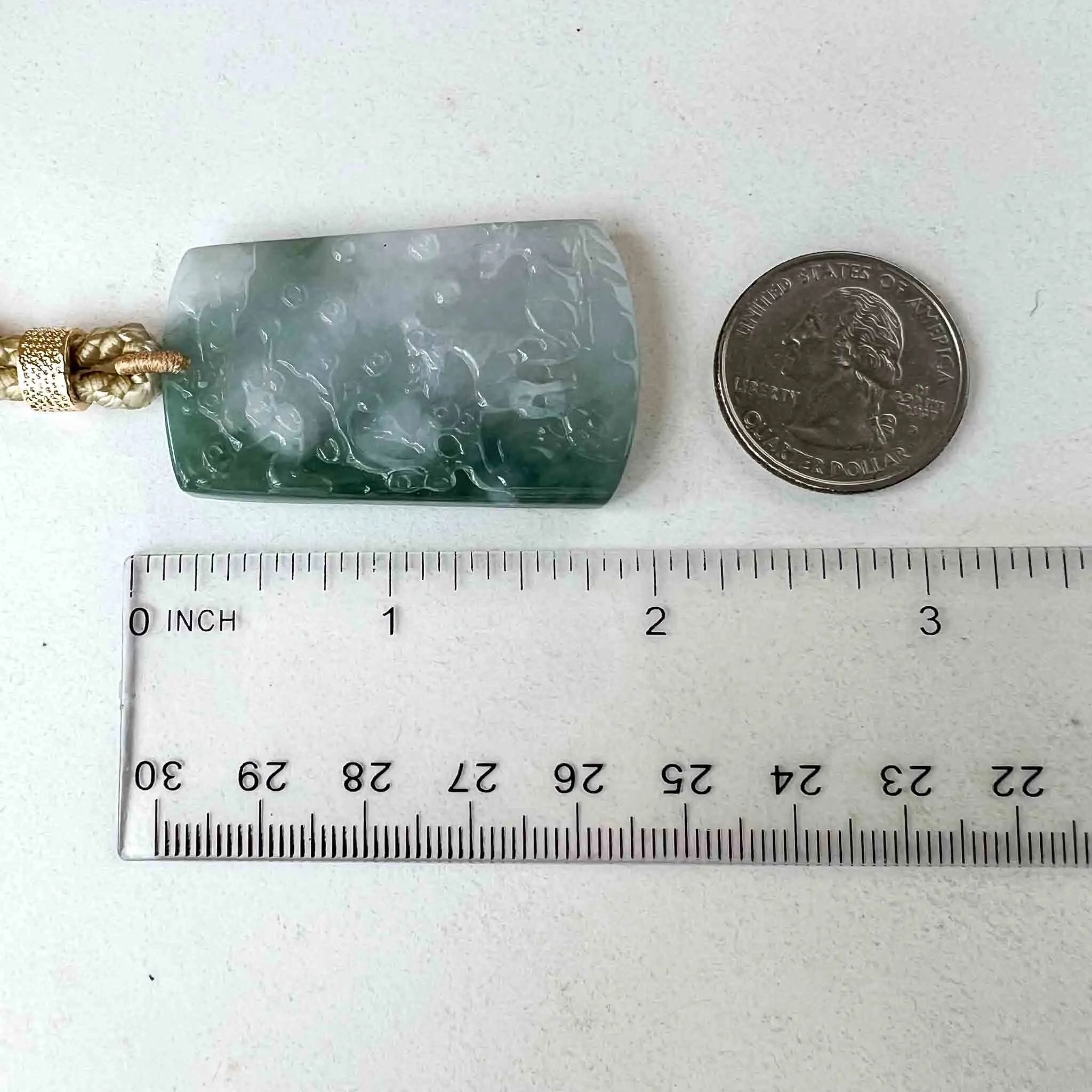 Green White Jadeite Jade Deers in Forest Hand Carved Pendant Necklace, YJ-1022-0064623
