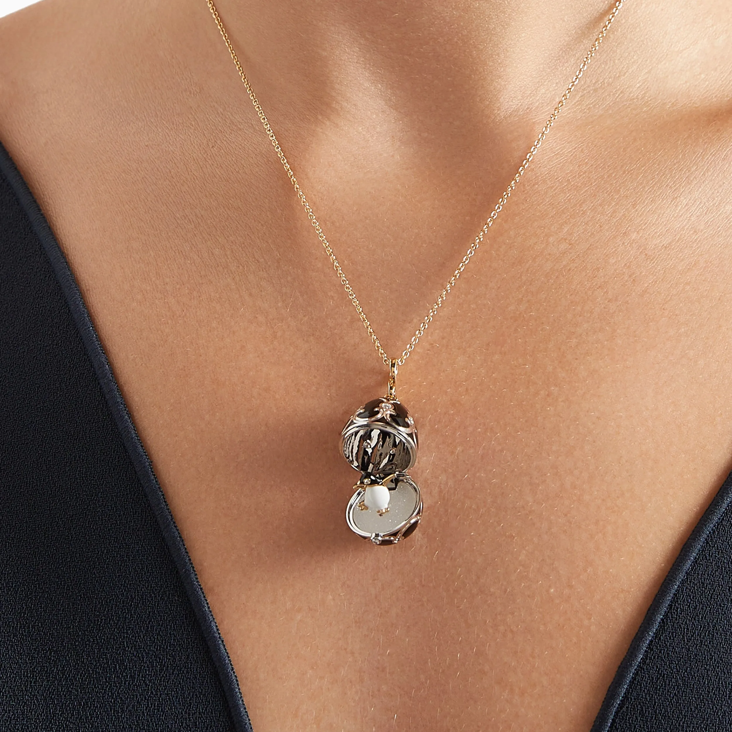 Guilloché Enamel Penguin Surprise Locket