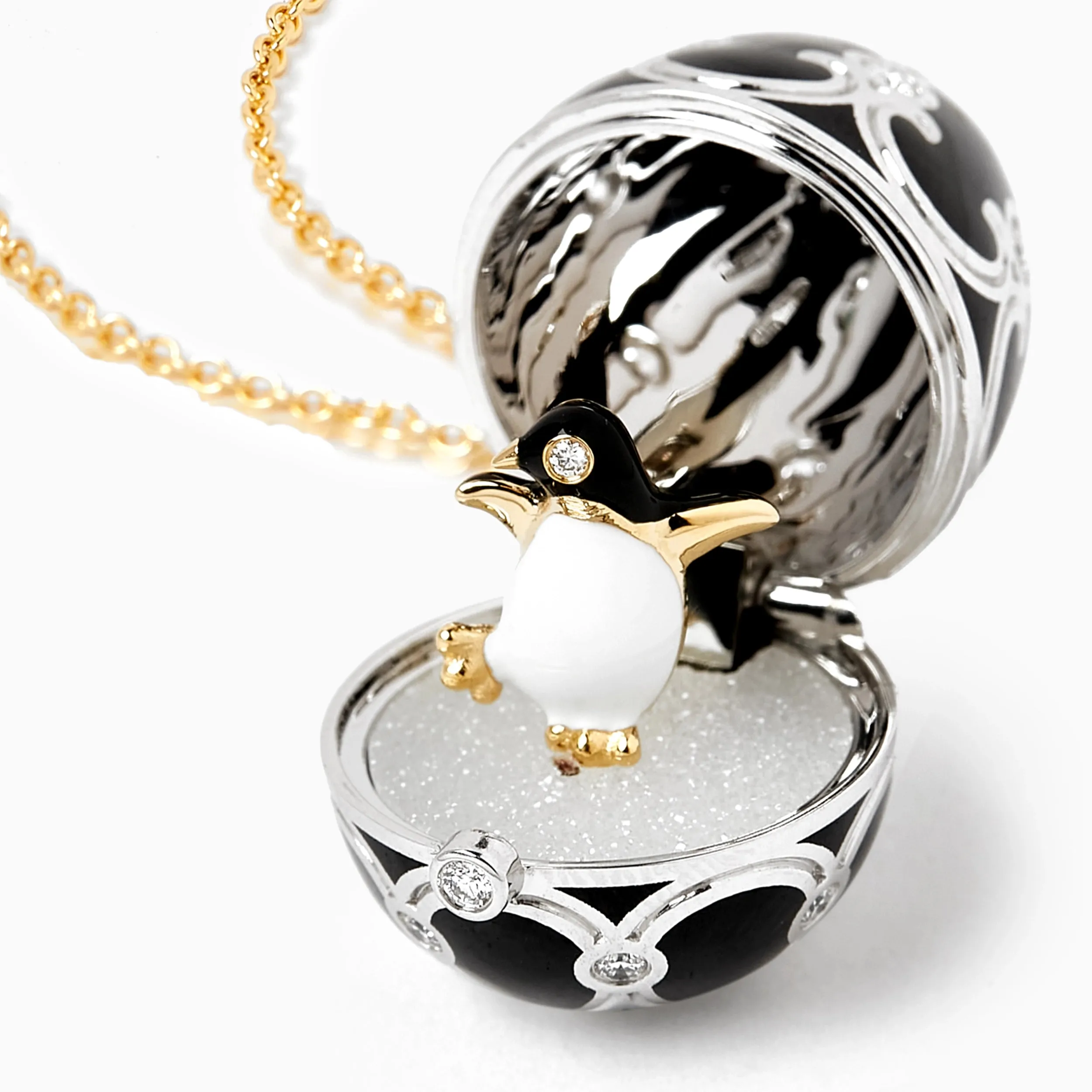 Guilloché Enamel Penguin Surprise Locket