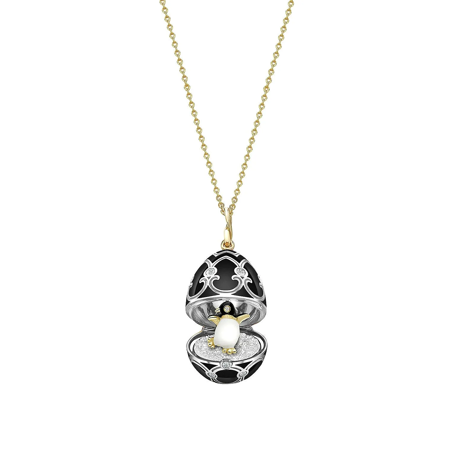 Guilloché Enamel Penguin Surprise Locket