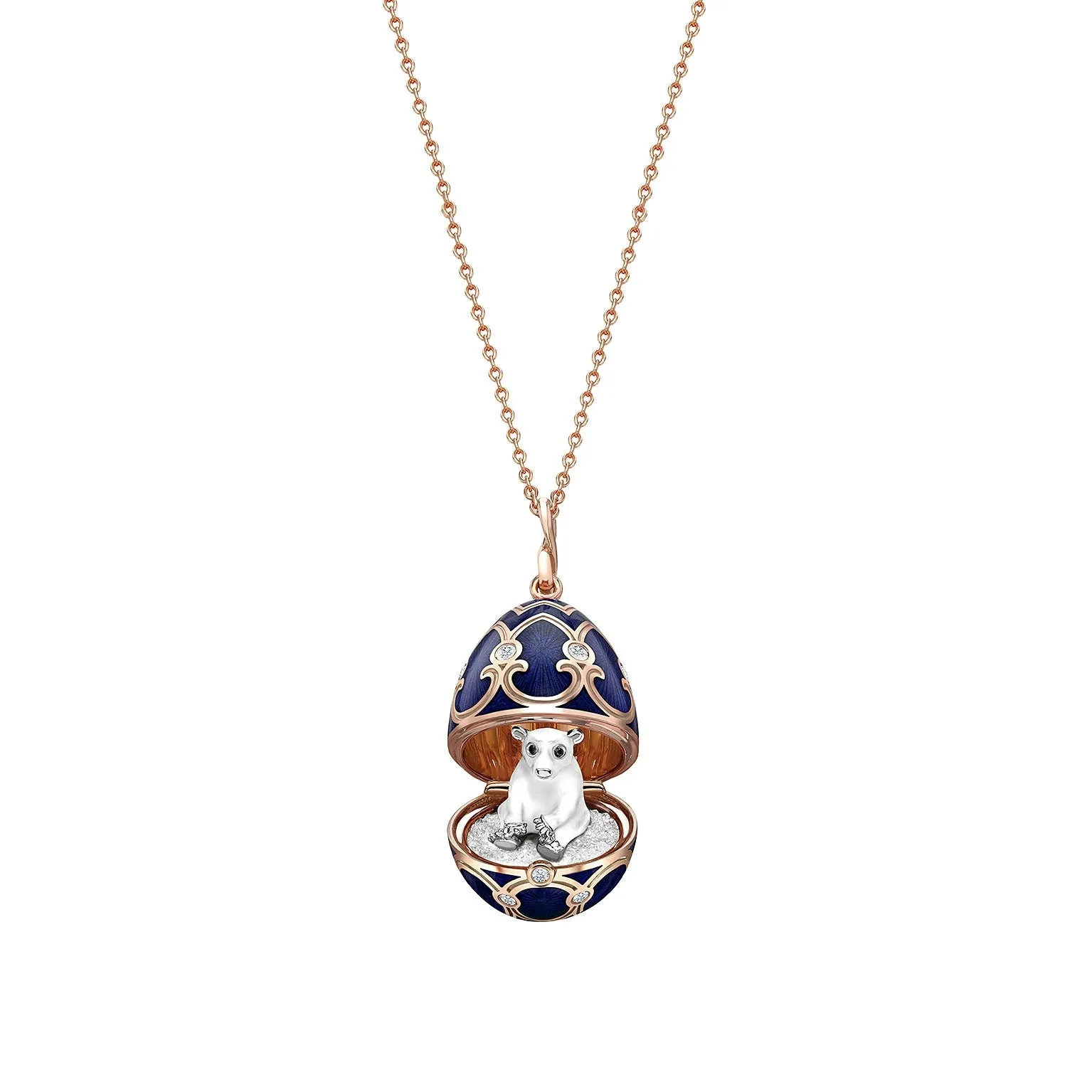 Guilloché Enamel Polar Bear Surprise Locket
