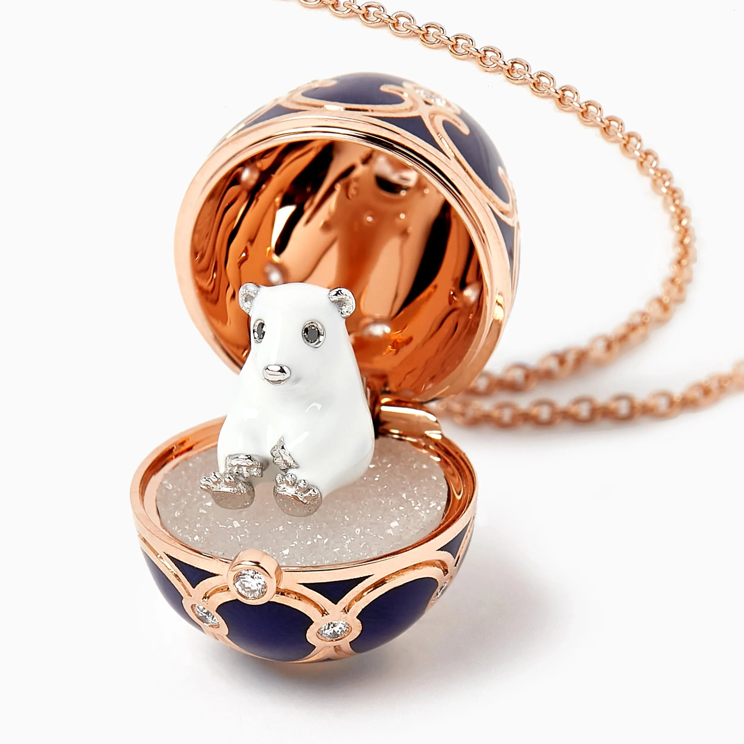 Guilloché Enamel Polar Bear Surprise Locket