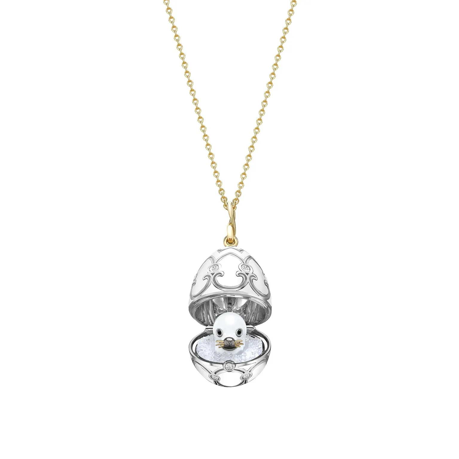 Guilloché Enamel Seal Pup Surprise Locket