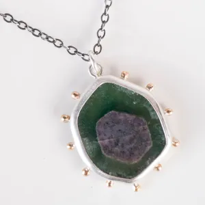 Hailey Ruby in Zoisite Pendant with Gold Granule Halo